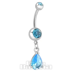 Blue Banana Surgical Steel 1.6mm Drop Jewel Navel Bar (Aqua)