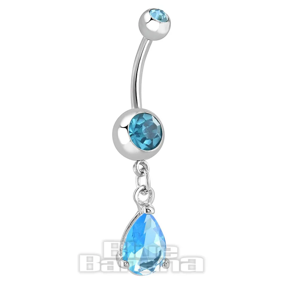 Blue Banana Surgical Steel 1.6mm Drop Jewel Navel Bar (Aqua)