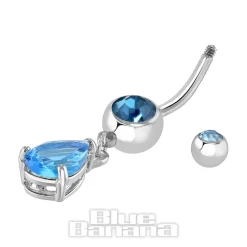 Blue Banana Surgical Steel 1.6mm Drop Jewel Navel Bar (Aqua)