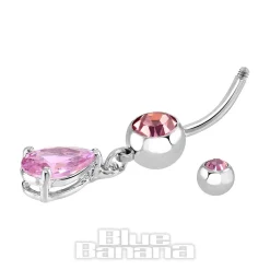 Blue Banana Surgical Steel 1.6mm Drop Jewel Navel Bar (Light Rose)