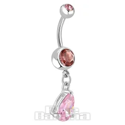 Blue Banana Surgical Steel 1.6mm Drop Jewel Navel Bar (Light Rose)