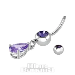 Blue Banana Surgical Steel 1.6mm Drop Jewel Navel Bar (Tanzanite)