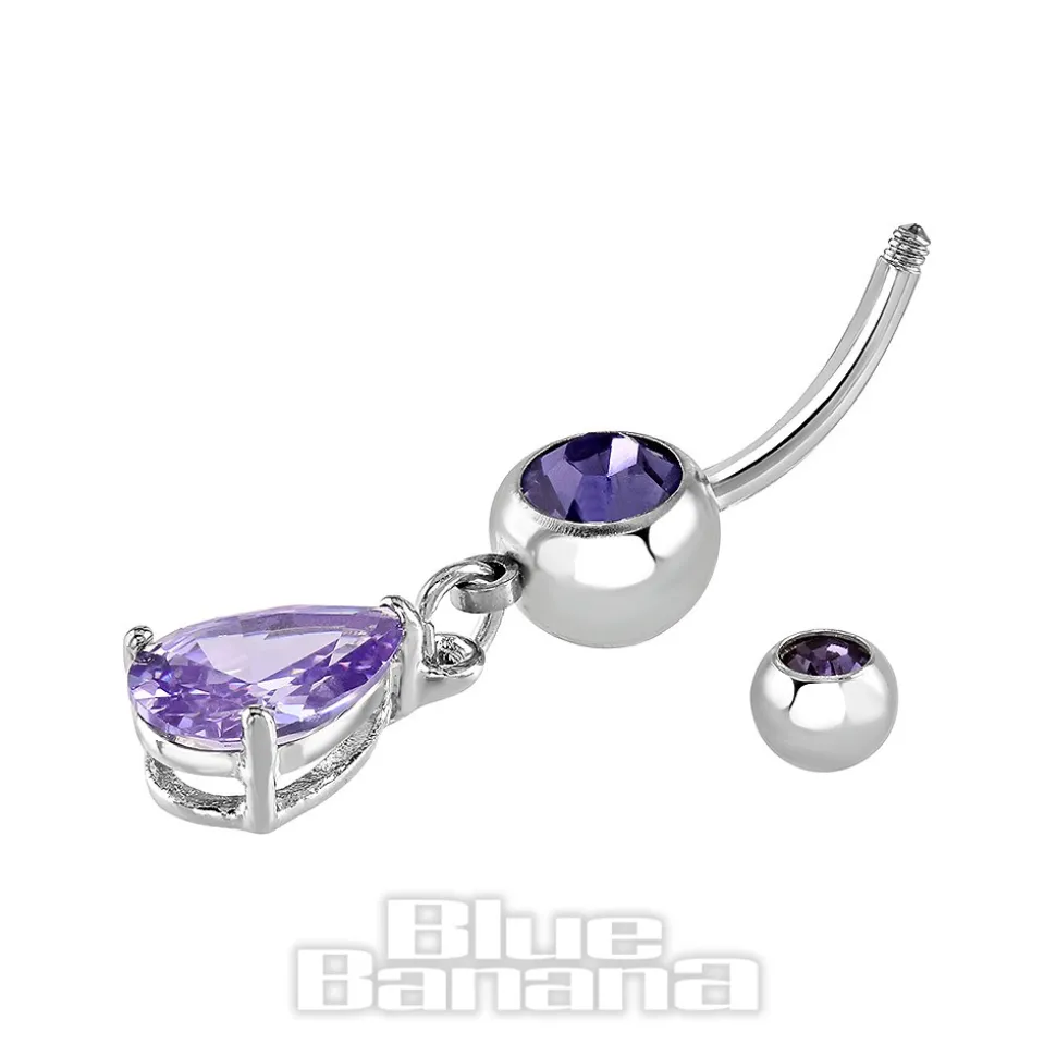 Blue Banana Surgical Steel 1.6mm Drop Jewel Navel Bar (Tanzanite)