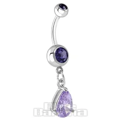 Blue Banana Surgical Steel 1.6mm Drop Jewel Navel Bar (Tanzanite)