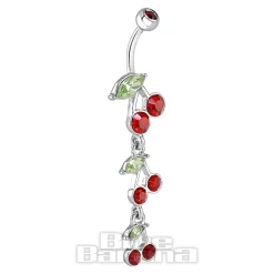 Blue Banana Surgical Steel 1.6mm Cherry Drop Navel Bar (Red)