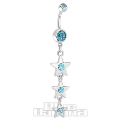 Blue Banana Surgical Steel 1.6mm Stars Drop Navel Bar (Aqua)