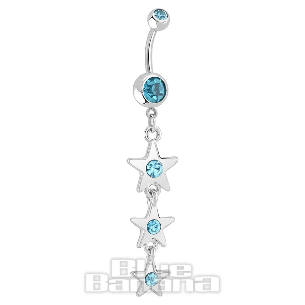 Blue Banana Surgical Steel 1.6mm Stars Drop Navel Bar (Aqua)
