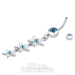 Blue Banana Surgical Steel 1.6mm Stars Drop Navel Bar (Aqua)