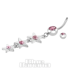 Blue Banana Surgical Steel 1.6mm Stars Drop Navel Bar (Light Rose)