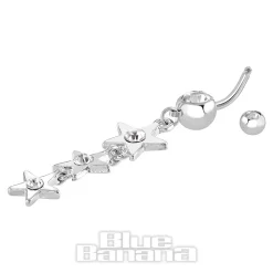 Blue Banana Surgical Steel 1.6mm Stars Drop Navel Bar (Crystal)