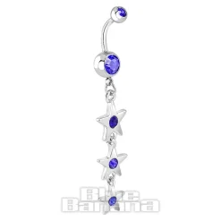 Blue Banana Surgical Steel 1.6mm Stars Drop Navel Bar (Blue Zircon)