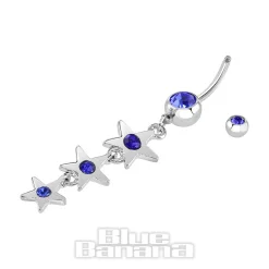 Blue Banana Surgical Steel 1.6mm Stars Drop Navel Bar (Blue Zircon)