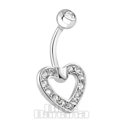 Blue Banana Surgical Steel 1.6mm Heart Navel Bar (Crystal)