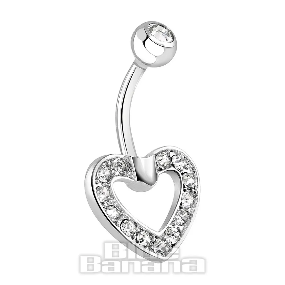 Blue Banana Surgical Steel 1.6mm Heart Navel Bar (Crystal)
