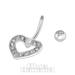 Blue Banana Surgical Steel 1.6mm Heart Navel Bar (Crystal)