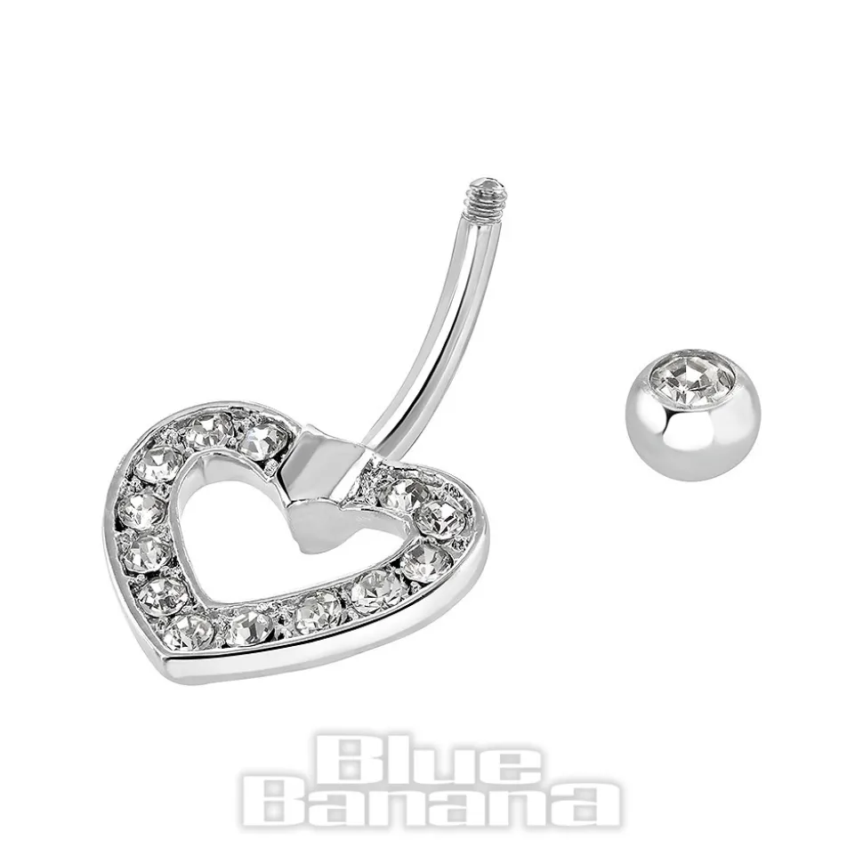 Blue Banana Surgical Steel 1.6mm Heart Navel Bar (Crystal)