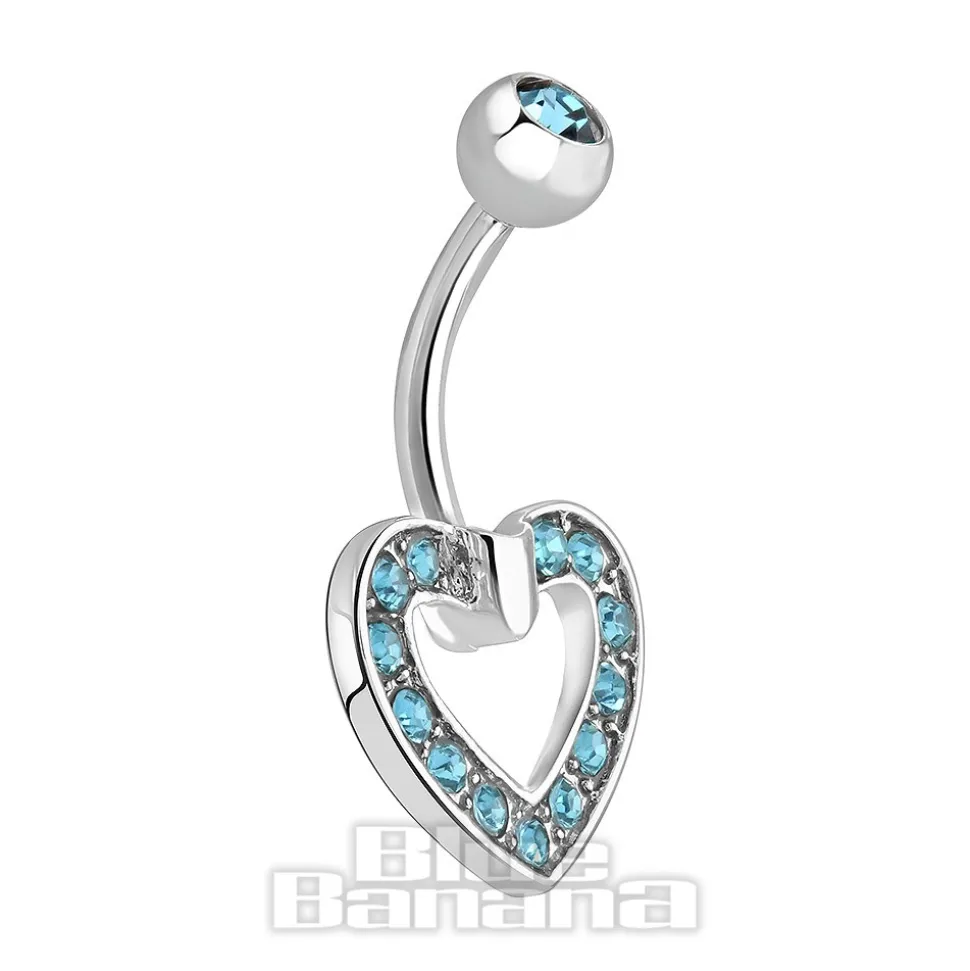 Blue Banana Surgical Steel 1.6mm Heart Navel Bar (Aqua)