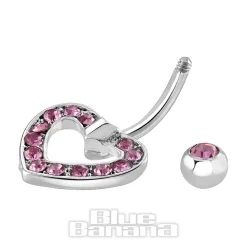 Blue Banana Surgical Steel 1.6mm Heart Navel Bar (Light Rose)