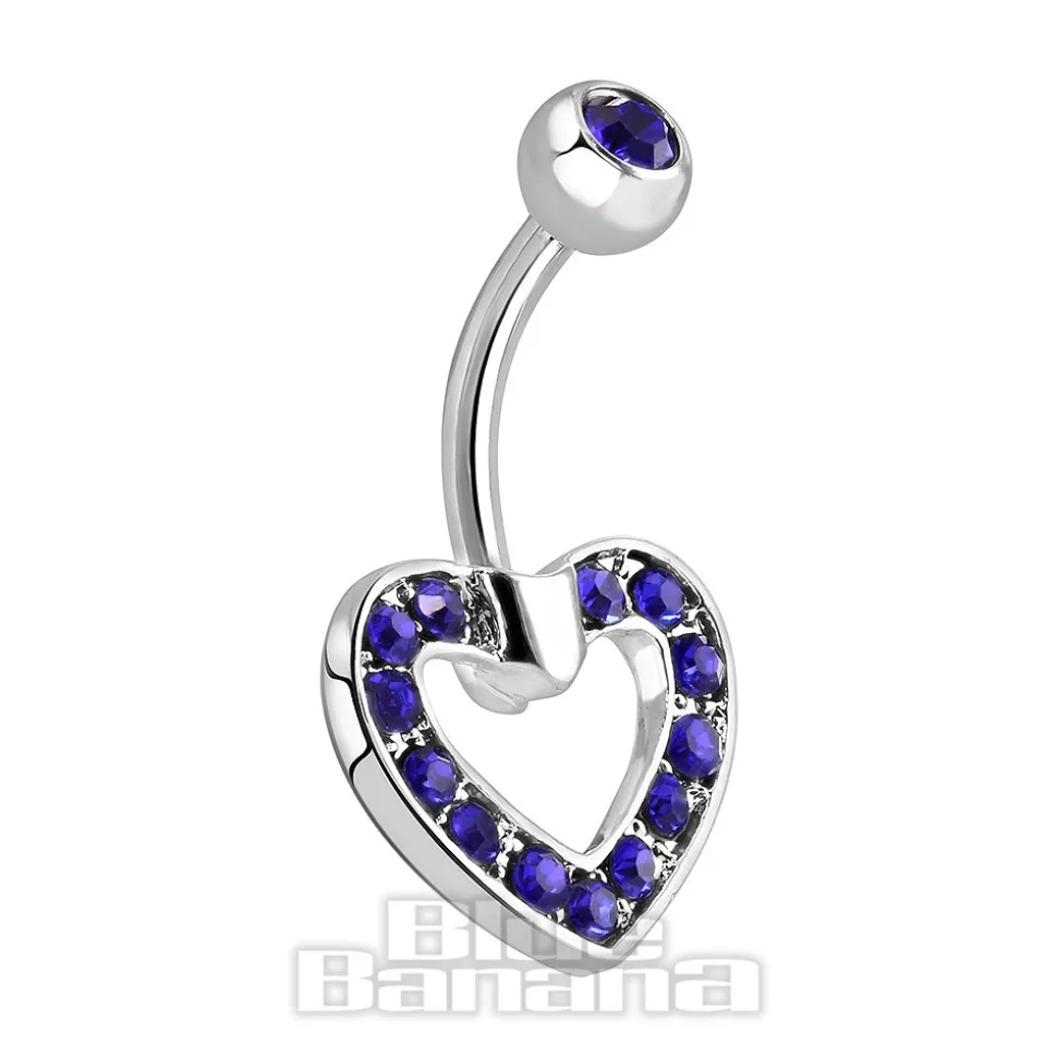 Blue Banana Surgical Steel 1.6mm Heart Navel Bar (Blue Zircon)