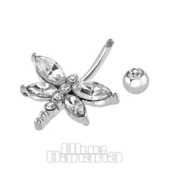 Blue Banana Surgical Steel 1.6mm Dragonfly Navel Bar (Crystal)