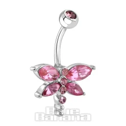Blue Banana Surgical Steel 1.6mm Dragonfly Navel Bar (Light Rose)