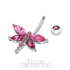 Blue Banana Surgical Steel 1.6mm Dragonfly Navel Bar (Light Rose)