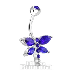 Blue Banana Surgical Steel 1.6mm Dragonfly Navel Bar (Blue Zircon)