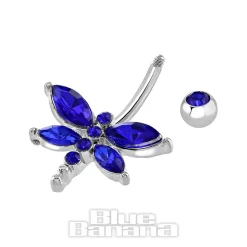 Blue Banana Surgical Steel 1.6mm Dragonfly Navel Bar (Blue Zircon)