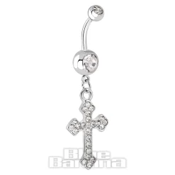 Blue Banana Surgical Steel 1.6mm Cross Navel Bar (Crystal)