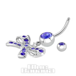 Blue Banana Surgical Steel 1.6mm Bow Navel Bar (Blue Zircon)