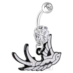 Blue Banana Surgical Steel 1.6mm Swallow Navel Bar (Crystal)