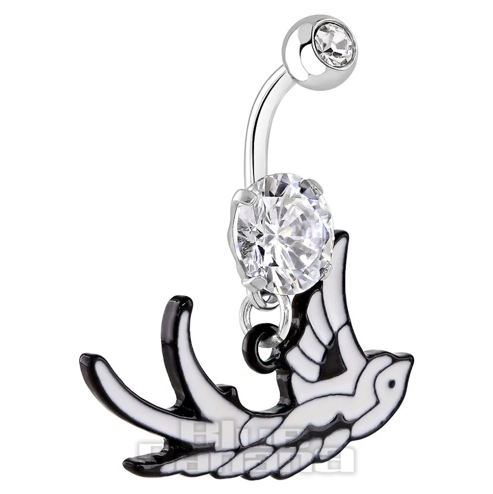 Blue Banana Surgical Steel 1.6mm Swallow Navel Bar (Crystal)