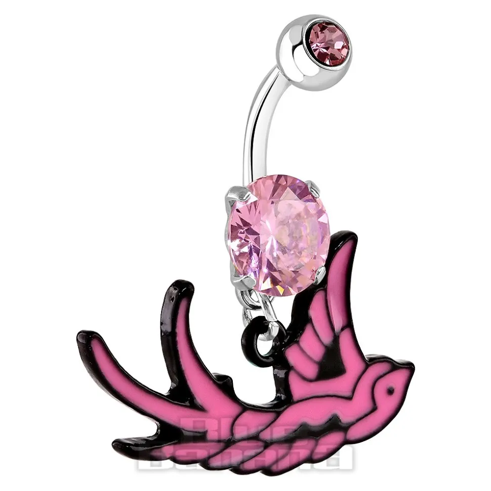 Blue Banana Surgical Steel 1.6mm Swallow Navel Bar (Light Rose)
