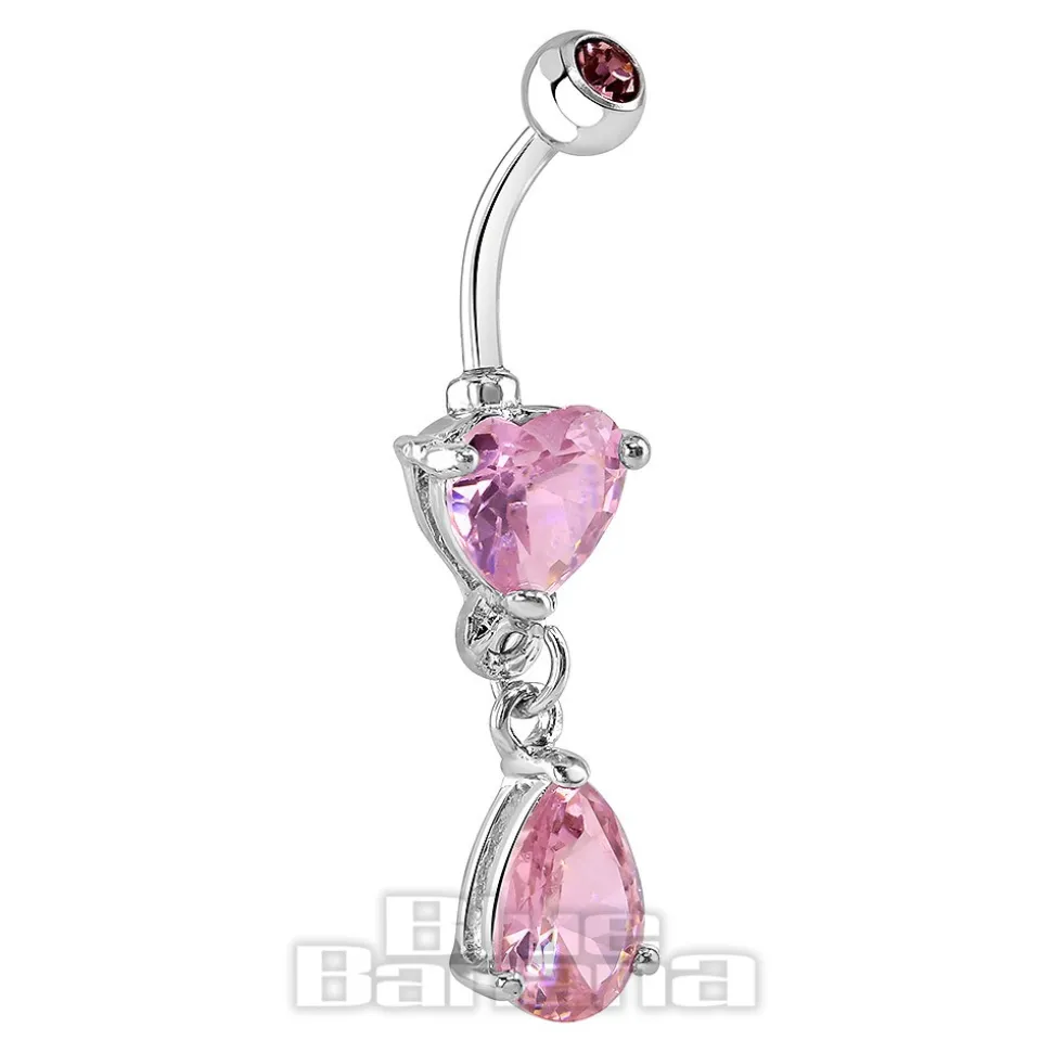 Blue Banana Surgical Steel 1.6mm Heart Drop Navel Bar (Light Rose)