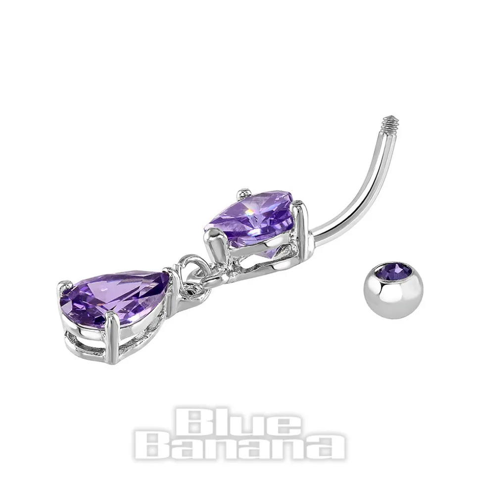 Blue Banana Surgical Steel 1.6mm Heart Drop Navel Bar (Tanzanite)