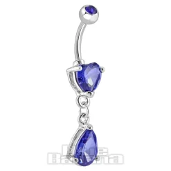Blue Banana Surgical Steel 1.6mm Heart Drop Navel Bar (Blue Zircon)