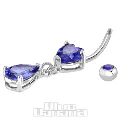 Blue Banana Surgical Steel 1.6mm Heart Drop Navel Bar (Blue Zircon)