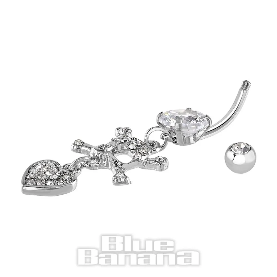 Blue Banana Surgical Steel 1.6mm Skull & Crossbones Navel Bar (Crystal)