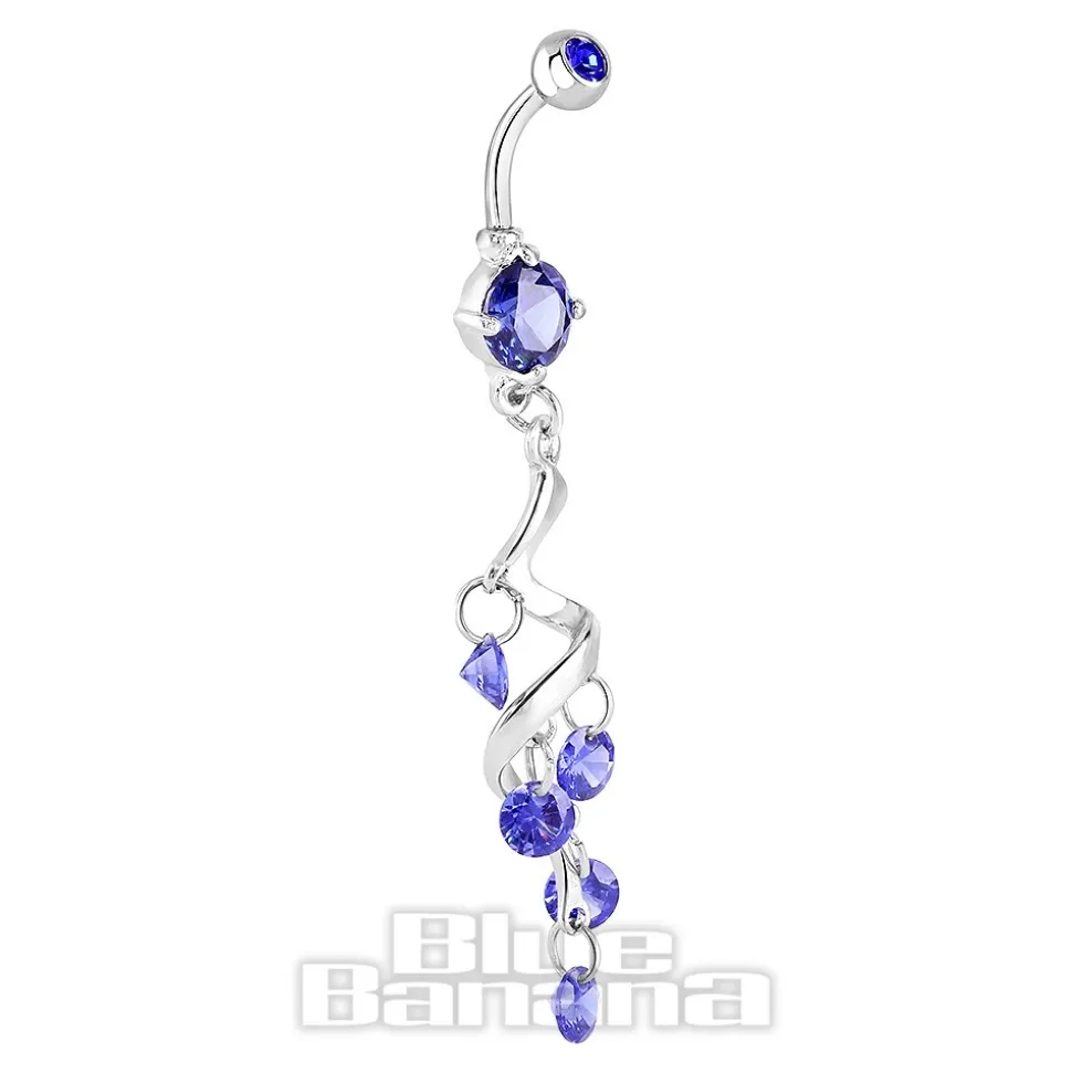 Blue Banana Surgical Steel 1.6mm Gems Navel Bar (Blue Zircon)