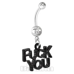 Blue Banana Surgical Steel 1.6mm F**k You Navel Bar (Crystal)