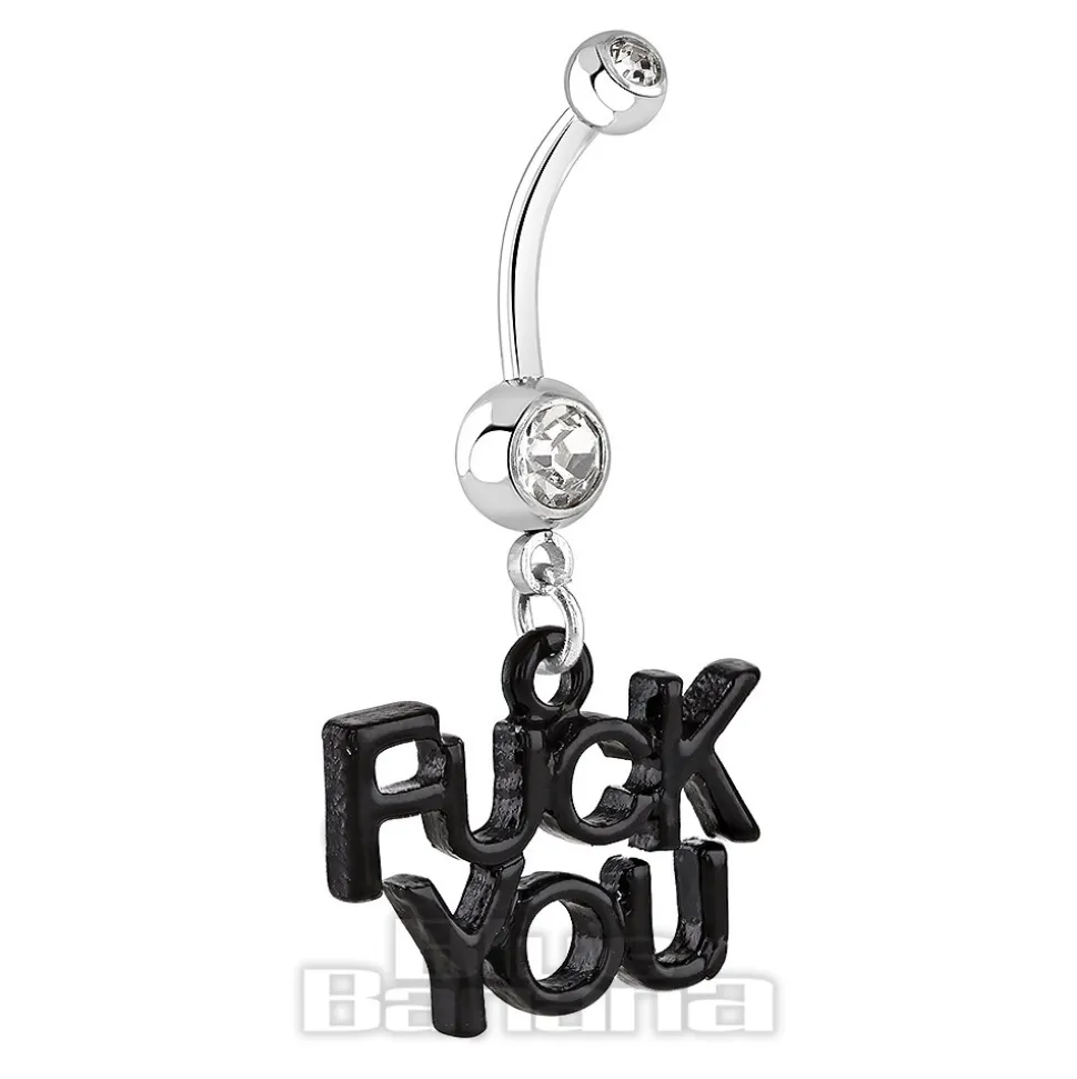 Blue Banana Surgical Steel 1.6mm F**k You Navel Bar (Crystal)