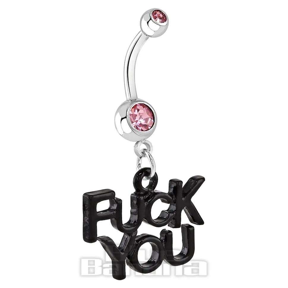 Blue Banana Surgical Steel 1.6mm F**k You Navel Bar (Light Rose)