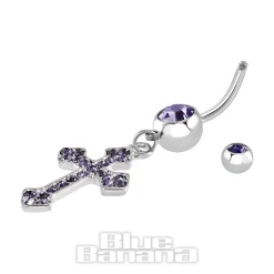Blue Banana Surgical Steel 1.6mm Cross Navel Bar (Tanzanite)