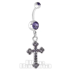 Blue Banana Surgical Steel 1.6mm Cross Navel Bar (Tanzanite)