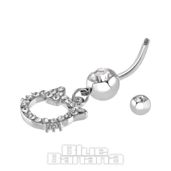 Blue Banana Surgical Steel 1.6mm Cat Navel Bar (Crystal)