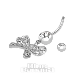 Blue Banana Surgical Steel 1.6mm Bow Navel Bar (Crystal)