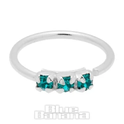Blue Banana Surgical Steel 8mm 3 Crystals Nose Ring (Blue Zircon/Silver)