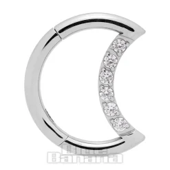 Blue Banana Surgical Steel 1.2mm Stones Half Moon Hinged Segment Ring (Silver)