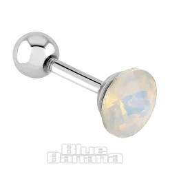 Blue Banana Surgical Steel 1.2mm Opal Crystal Tragus Bar (White)