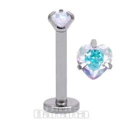 Blue Banana Surgical Steel 3mm Heart 1.2mm Labret (Aurora Borealis)